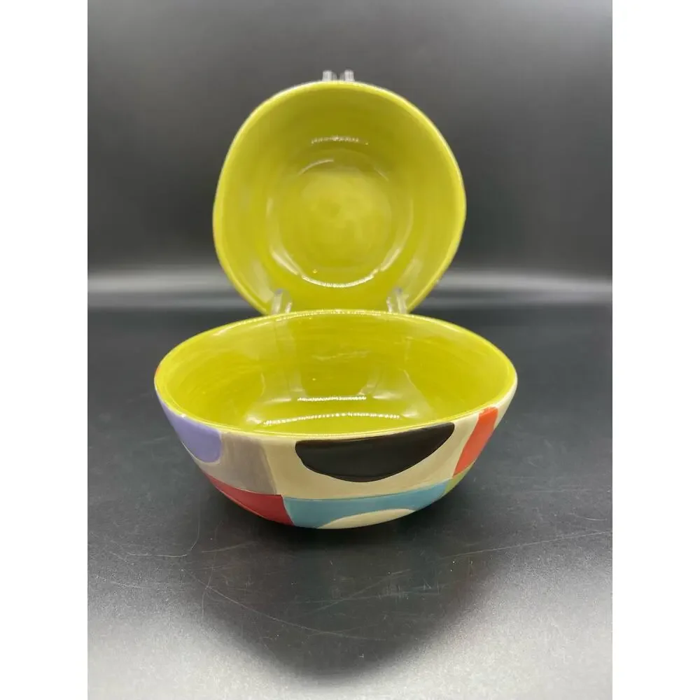 Pier 1 Urban Dot Earthenware Set of 2 Cereal Bowls 6” *Small Paint Chip on each